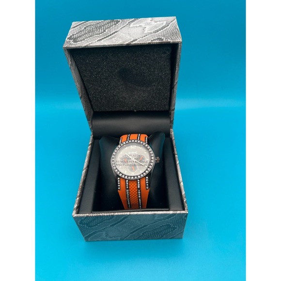 WildLife Heidi Klum Black Dial Crystal Accent Round Case Orange Band Watch New - Picture 1 of 4
